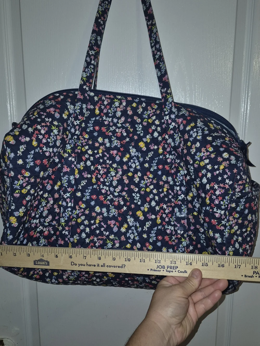 Vera Bradley Navy Quilted Floral Tote with Pink, Yellow and White Blooms